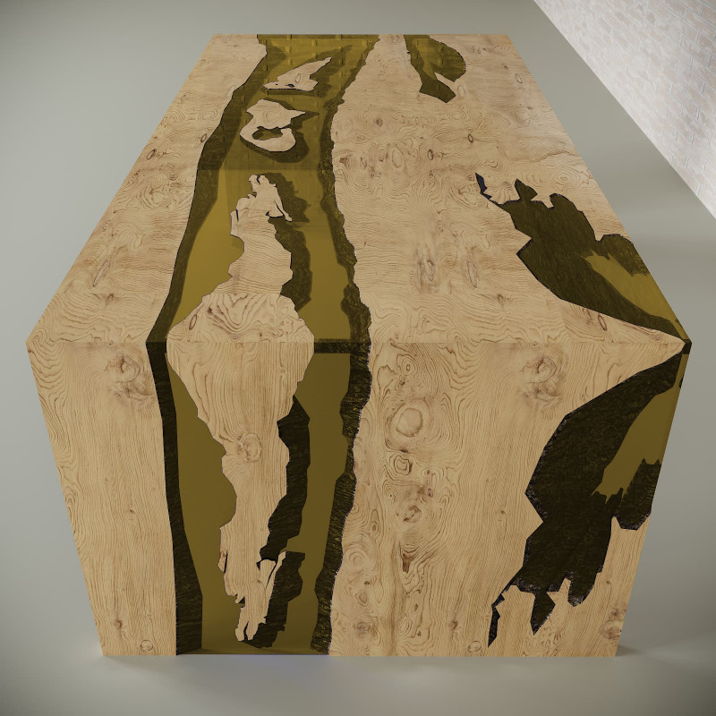 Обеденный стол река из слэбов дуба WoodRC09-4